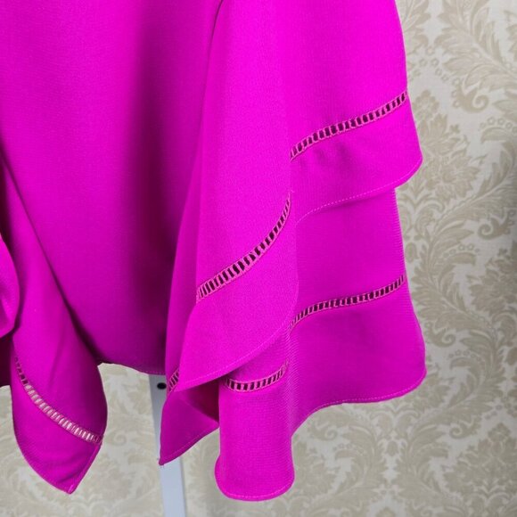 Adelyn Rae Size XS Hot Pink Halter Necked Dress Fit & Flare Keyhole Back Ruffle - Picture 4 of 14